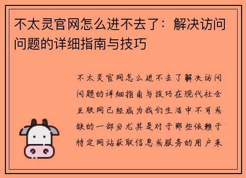 不太灵官网怎么进不去了：解决访问问题的详细指南与技巧